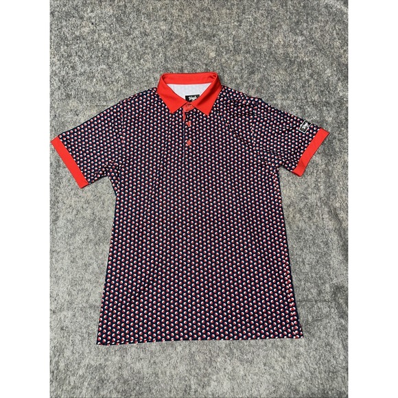 Waggle Men Bobby Golf Polo Size Small with all over Red Bobbers print (005-7) - Picture 1 of 7
